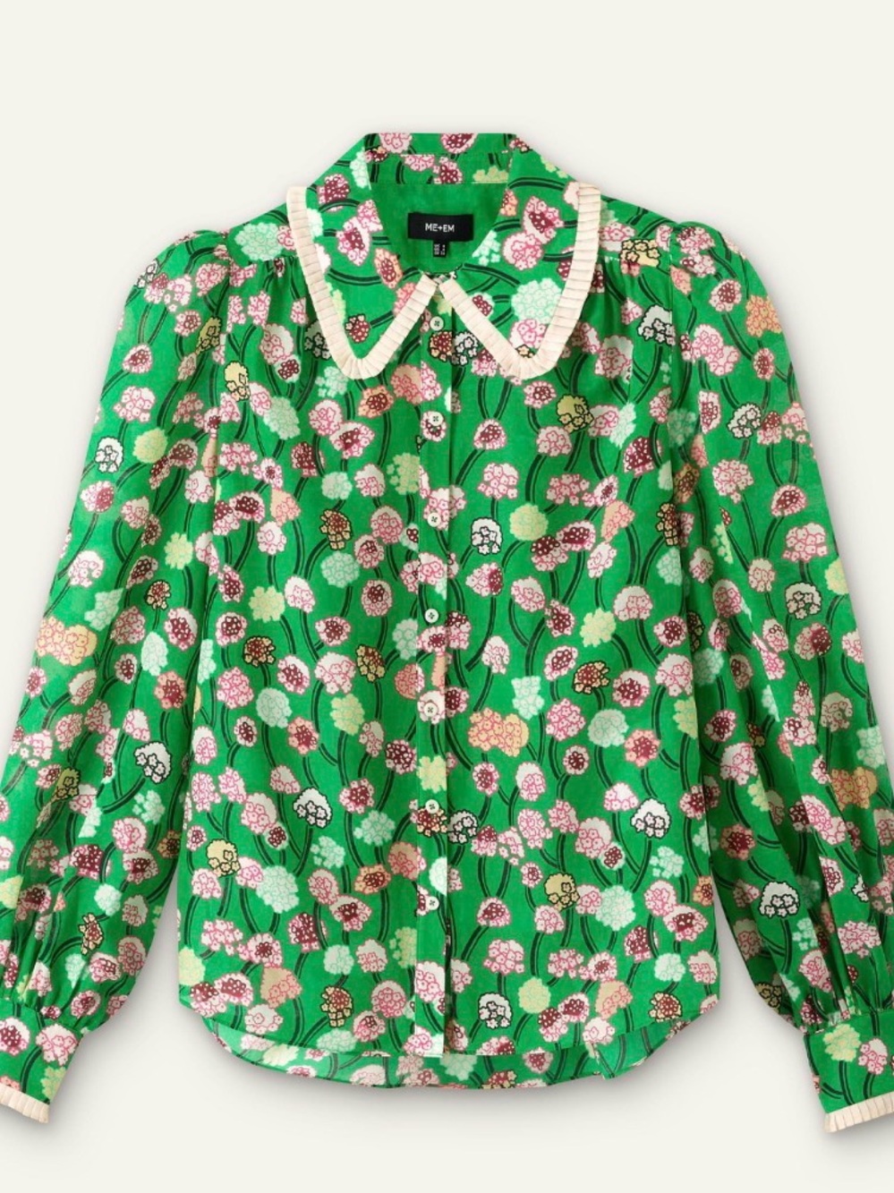 ME+EM Green Floral Ruffle-Trim Blouse